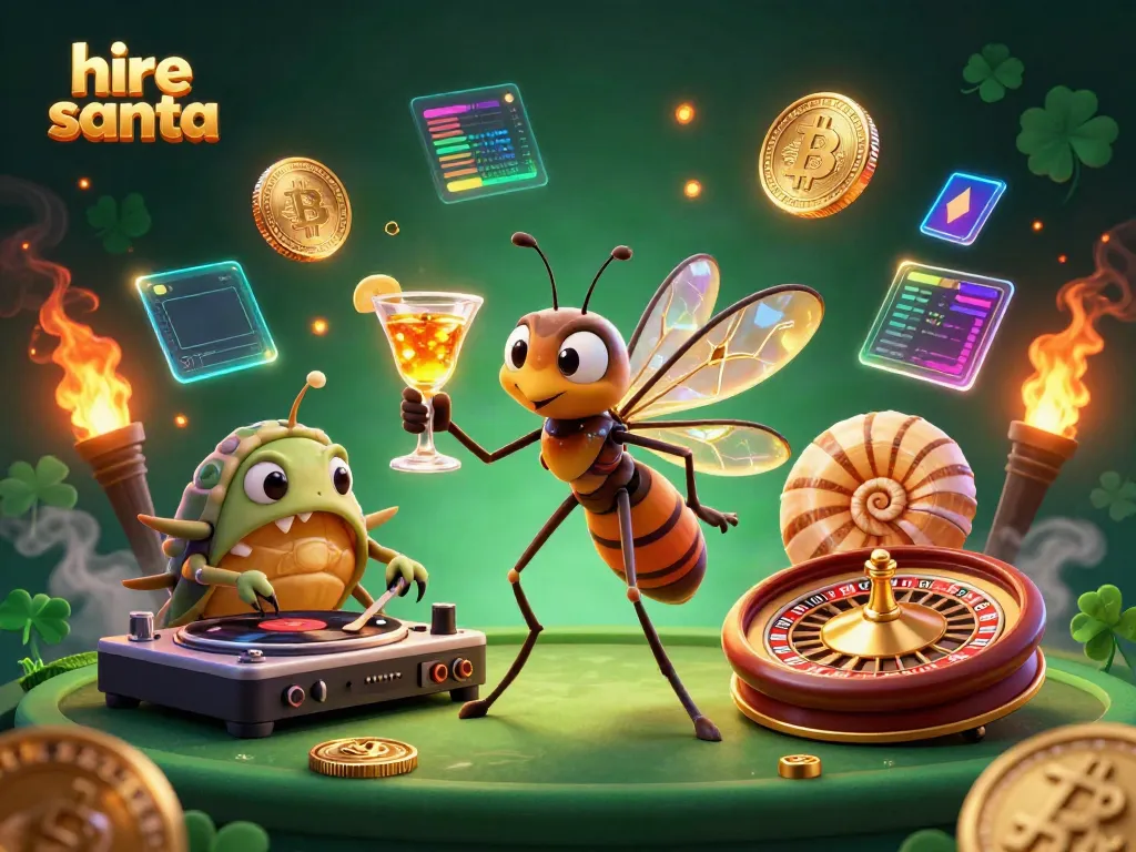 Exciting scene featuring hire santa as a casino mascot amidst dazzling gaming elements.