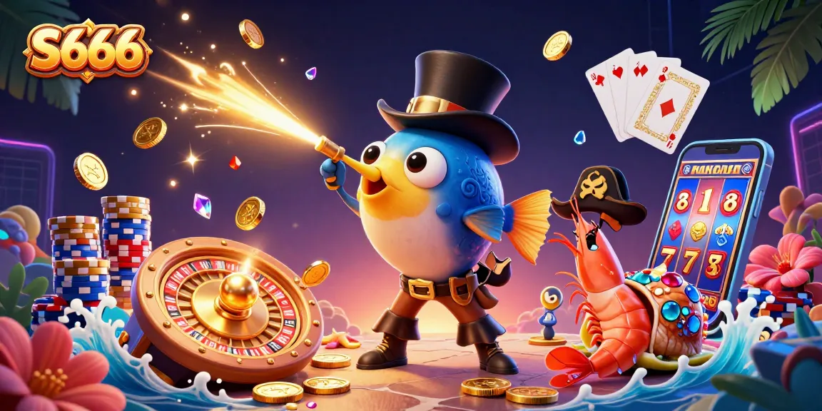 S666 players enjoy a vivid 3D casino scene with a glowing anglerfish and treasure elements.