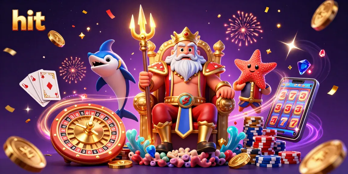 Experience hit with Neptune and samurai in a vibrant casino scene full of games and excitement.