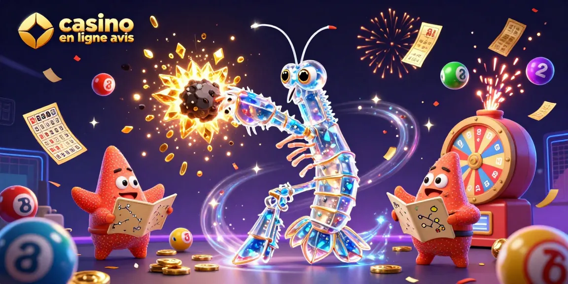 Voici une scène captivante de casino en ligne avec l'avis de loterie et des personnages ajoutant de l'énergie.