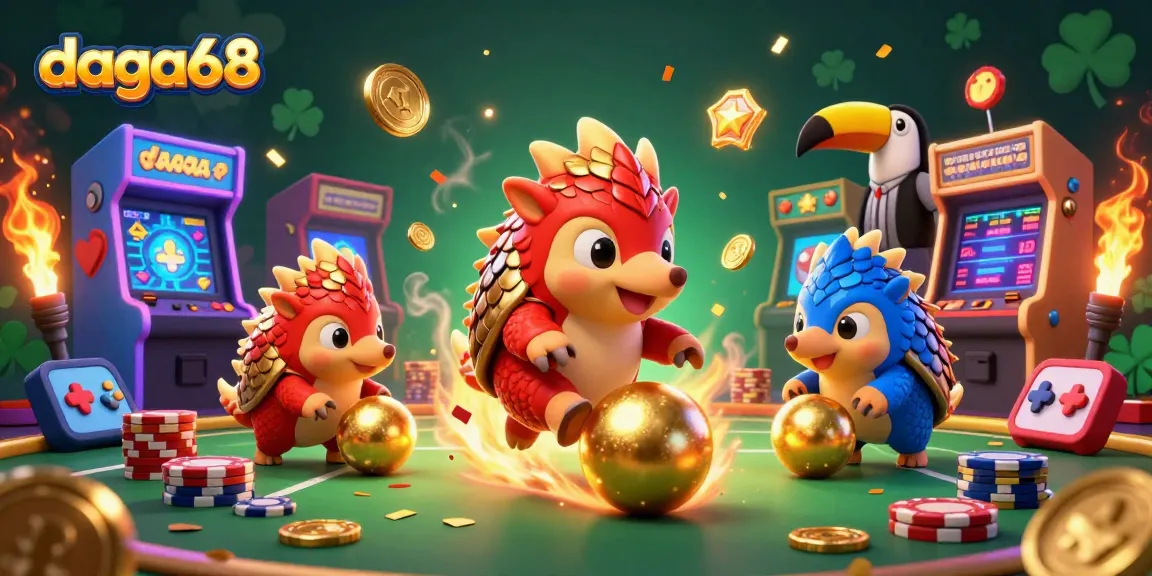 Experience thrilling gameplay at daga68 with vibrant pangolins rolling golden balls through poker chips.