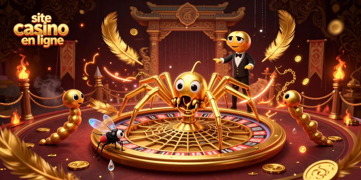 La scène captivante du site casino en ligne avec une araignée en or et ses enjeux furtifs.