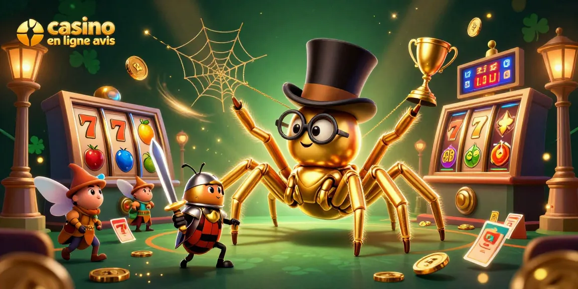 Découvrez le casino en ligne avis dans une illustration animée captivante avec des éléments de jeux.