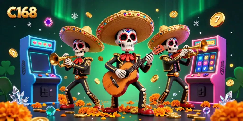 Experience the vibrant gaming atmosphere of C168 with a mariachi band amidst thrilling slots.
