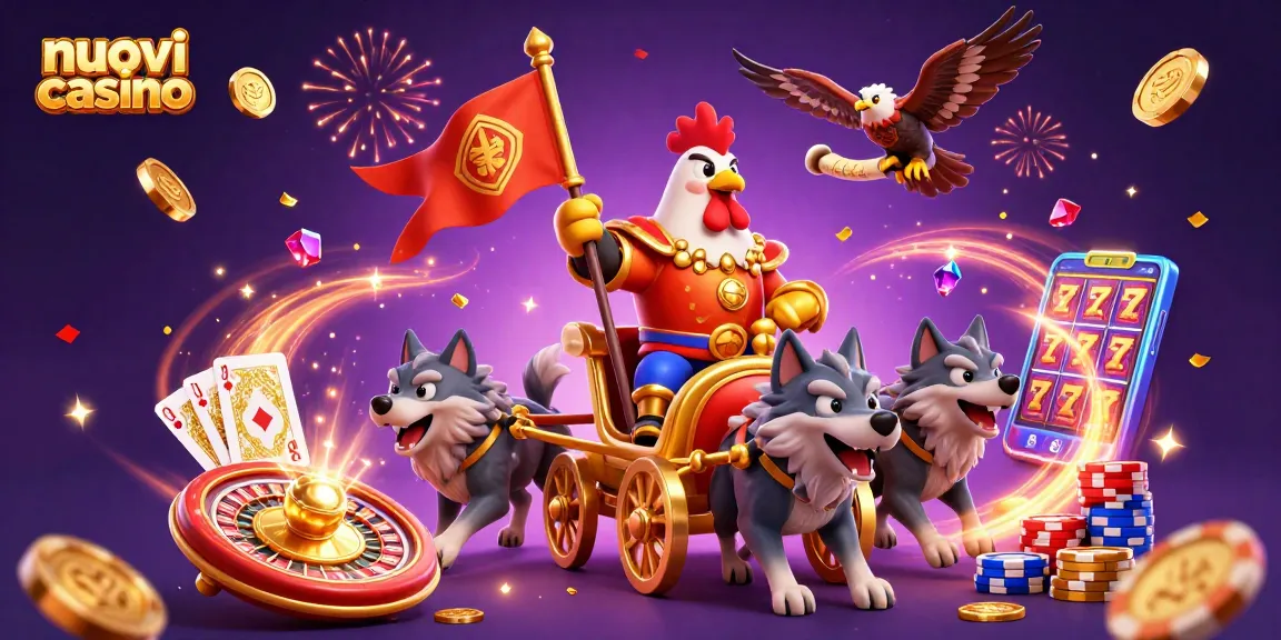 I migliori nuovi casino presentati in un'illustrazione vibrante con elementi di gioco e vincite.