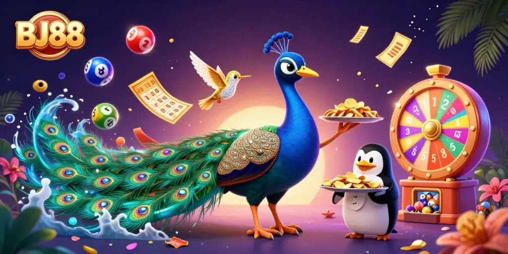 Join the thrilling action at BJ88 with dynamic gambling elements and vibrant gaming characters.