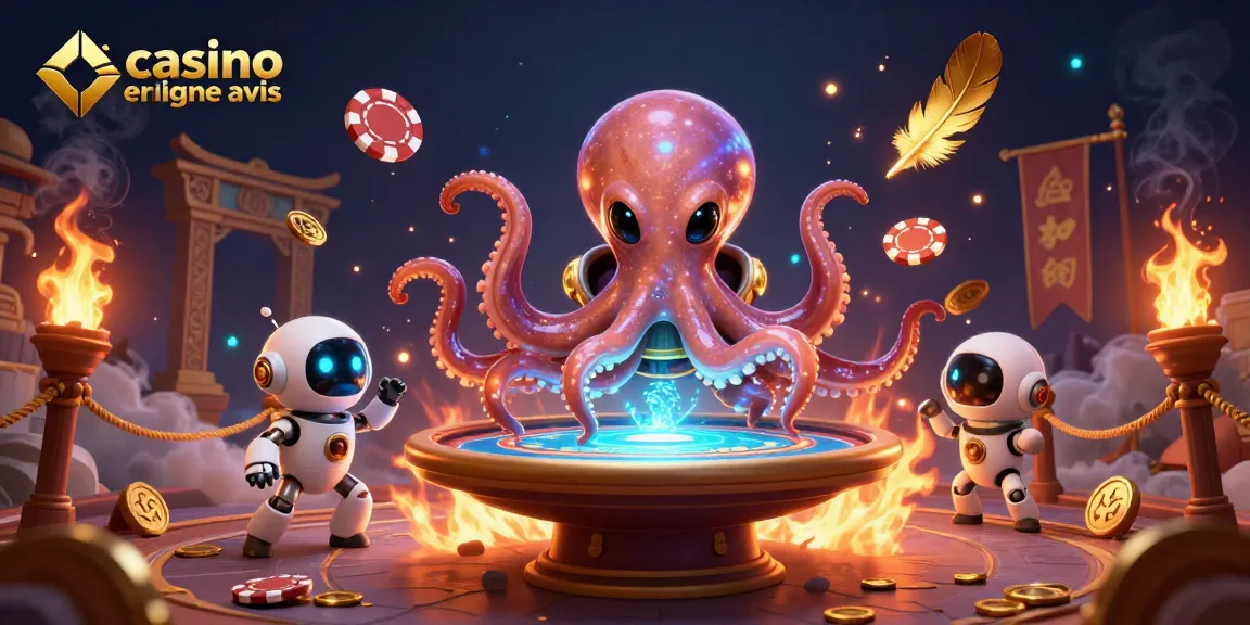 Illustration dynamique de l'illustration de casino en ligne avis mettant en scène un extraterrestre et un robot.