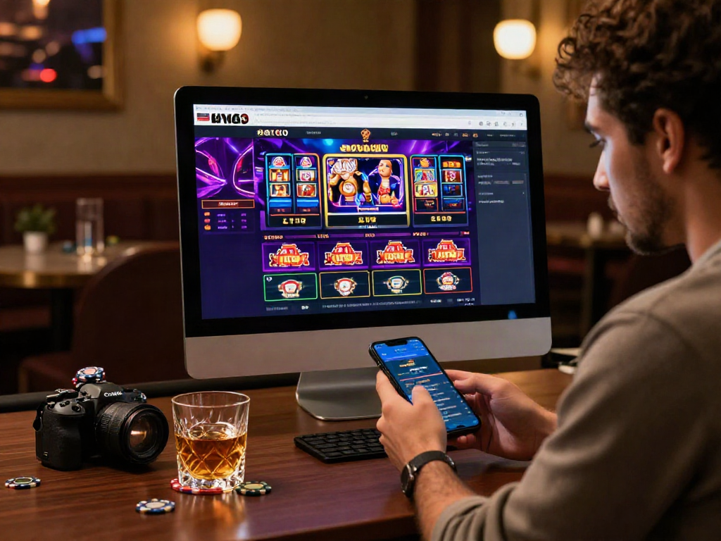 Interaksi pengguna dengan platform luxury12 di kasino online modern dengan elemen dekoratif dan suasana nyaman.