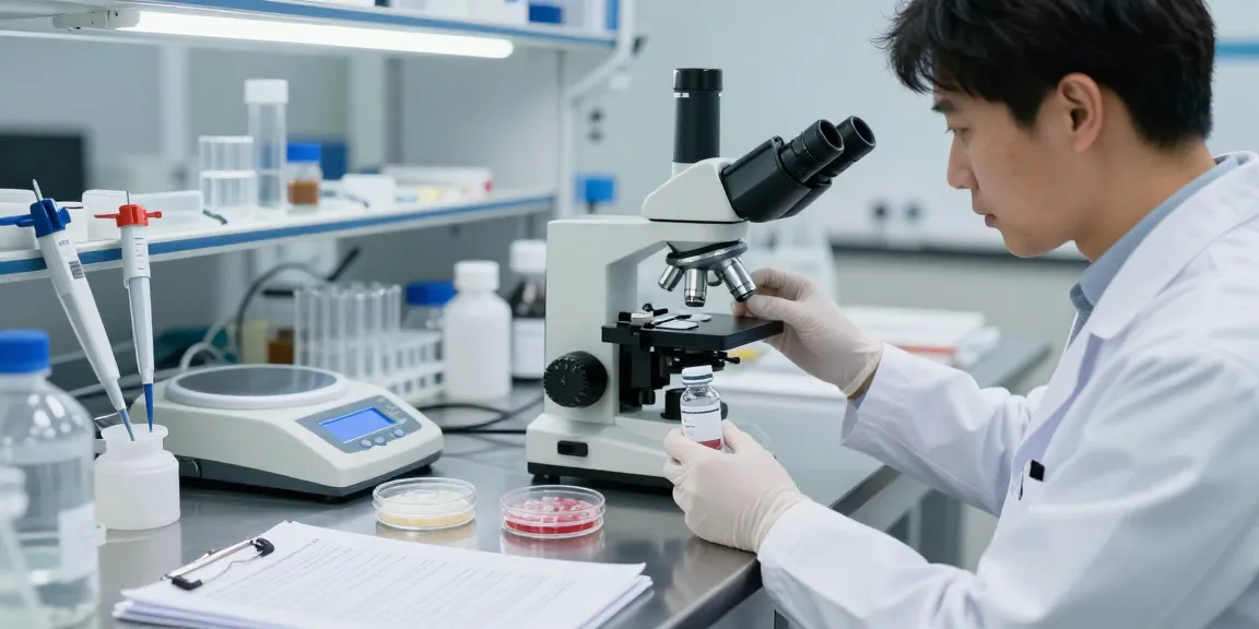 Analyzing a lyophilized peptide vial in a professional lab setting