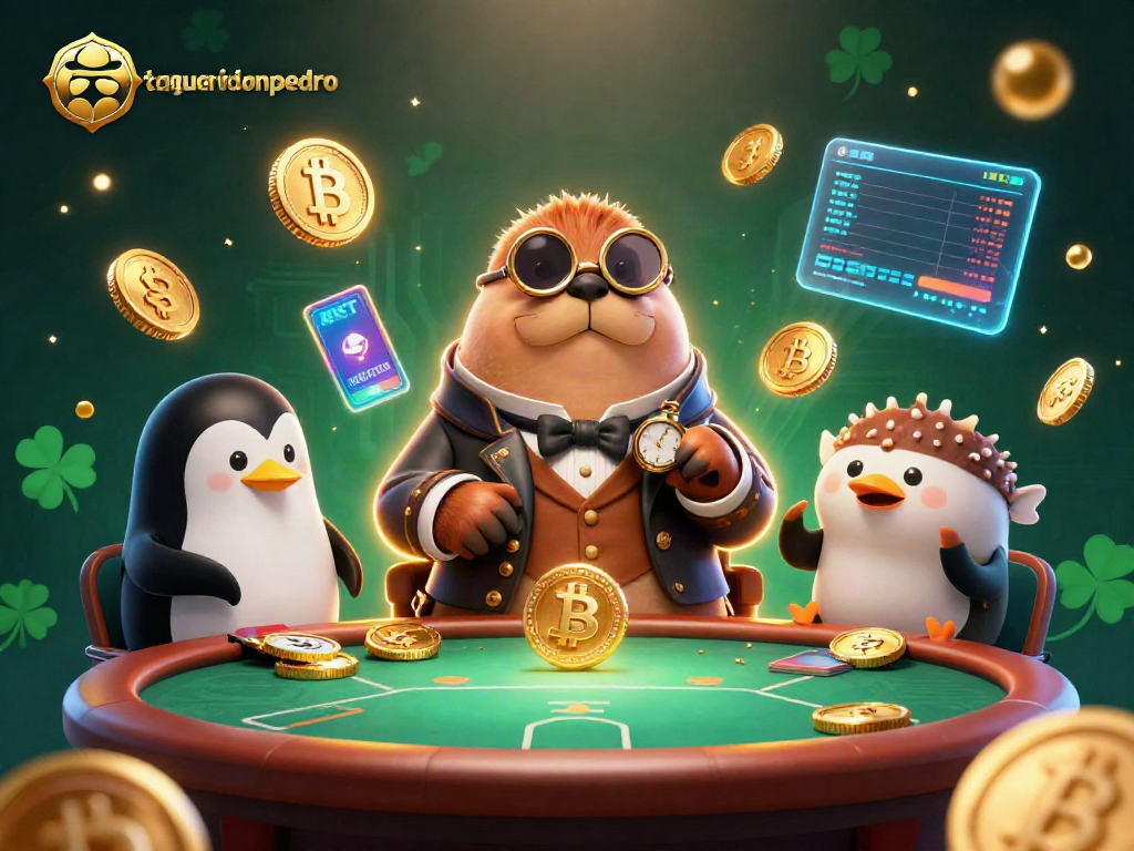 Experience the thrilling taqueriadonpedro poker scene with cartoon walrus and unique characters bluffing underwater.