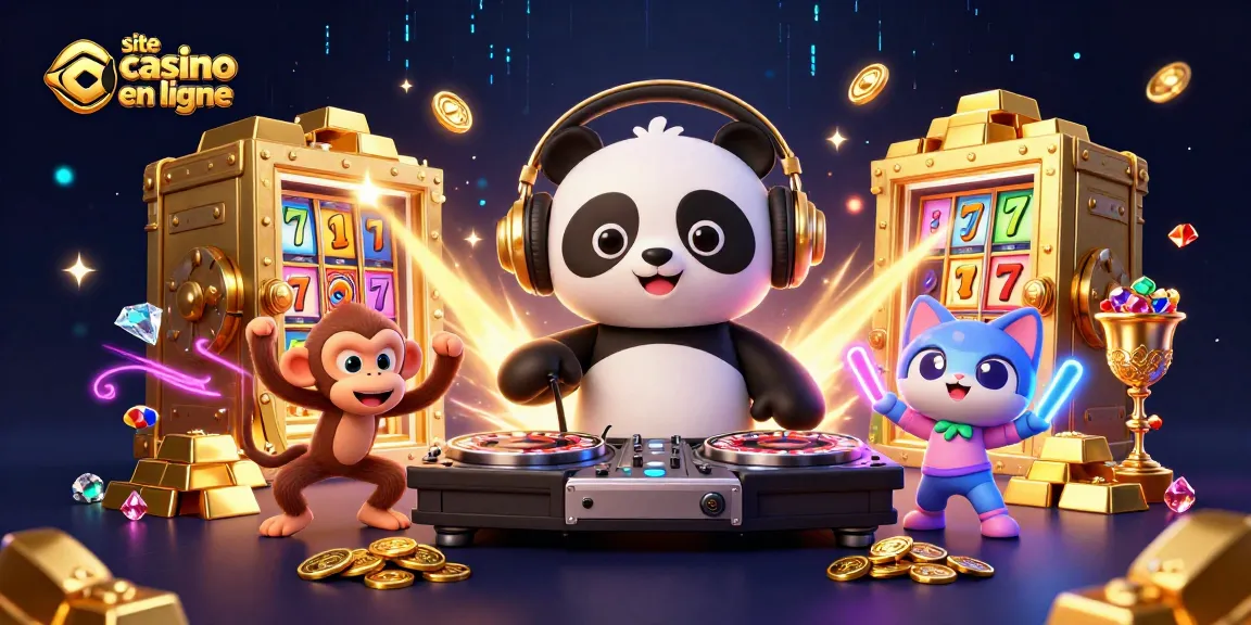 Actionner sur site casino en ligne avec un panda DJ et un singe dansant.