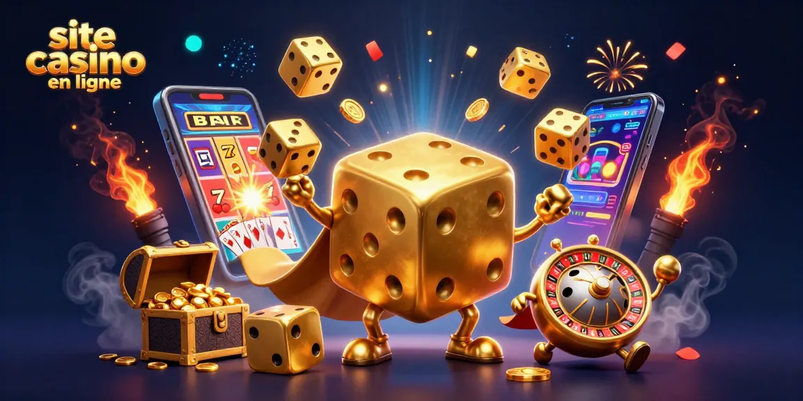 Jouer sur un site casino en ligne avec un golem de dés dorés, machines à sous et jackpots radieux.