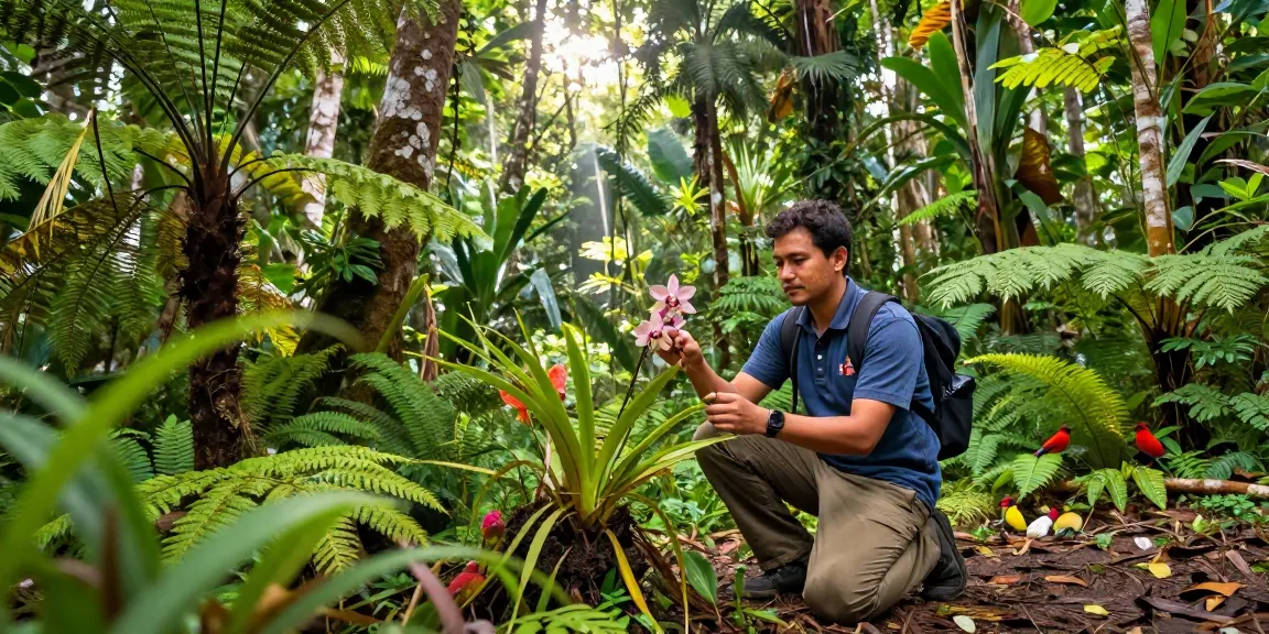 Exploring Indonesia's biodiversity with rokok88 login in a vibrant tropical rainforest.