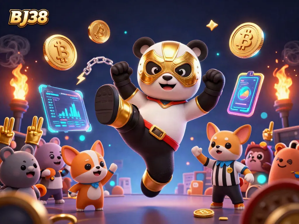 Spin the reels with BJ38 and win exciting prizes in this vibrant animated casino scene.