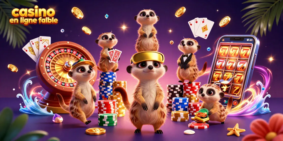 Jouez sur un casino en ligne fiable, avec des meerkats gérant une opération de casino colorée et dynamique.