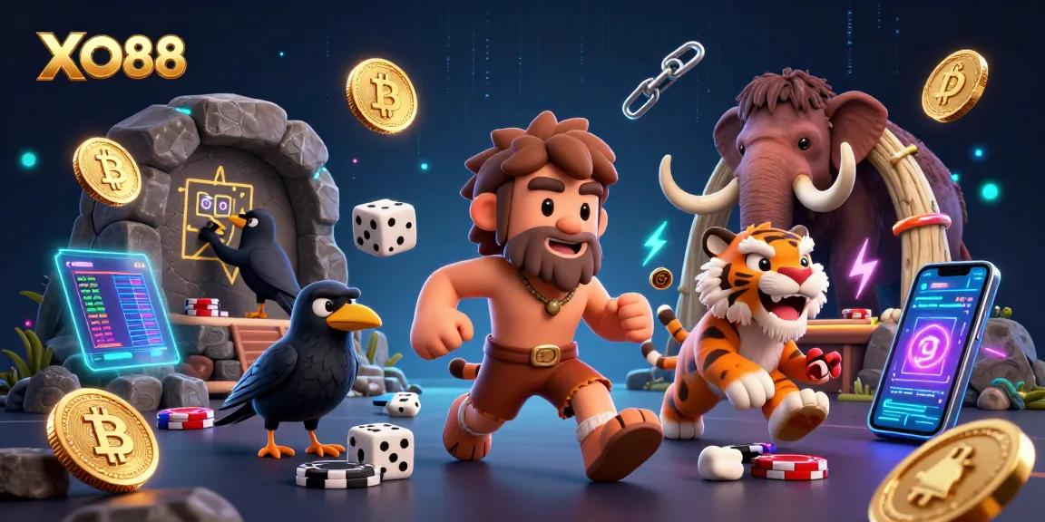 Experience the thrill of XO88 casino games with engaging prehistoric characters and dynamic gaming elements.