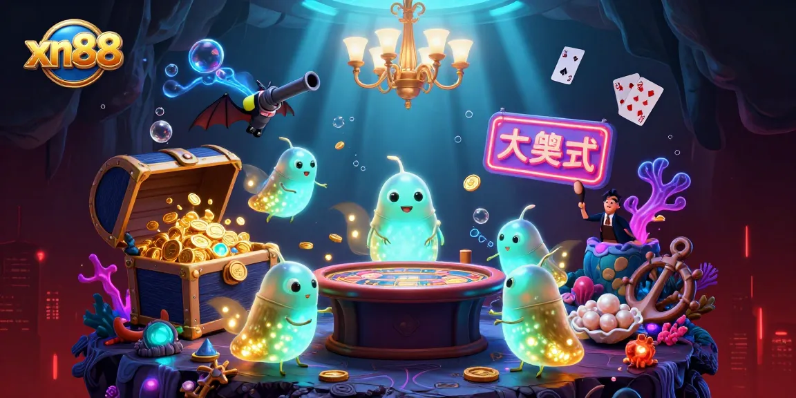 Experience the vibrant xn88 cave casino filled with bioluminescent characters and dynamic gaming elements, creating excitement.