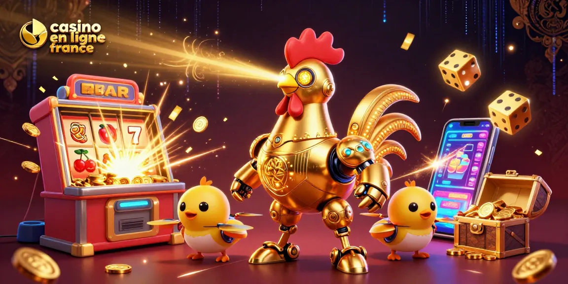 Profitez de jeux de casino en ligne France avec un robot doré et des éléments de jackpot dynamique.