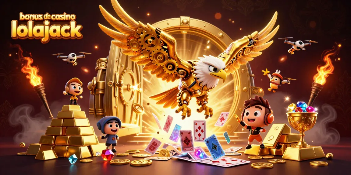 Experience the thrill of winning with the bonus de casino lolajack, featuring a golden eagle amidst a cascade of winnings.