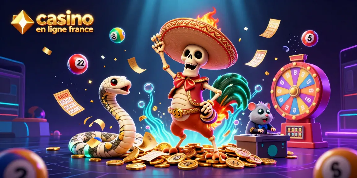 Jouez dans un casino en ligne France avec une ambiance festive de personnages 3D amusants et des éléments de jeux.