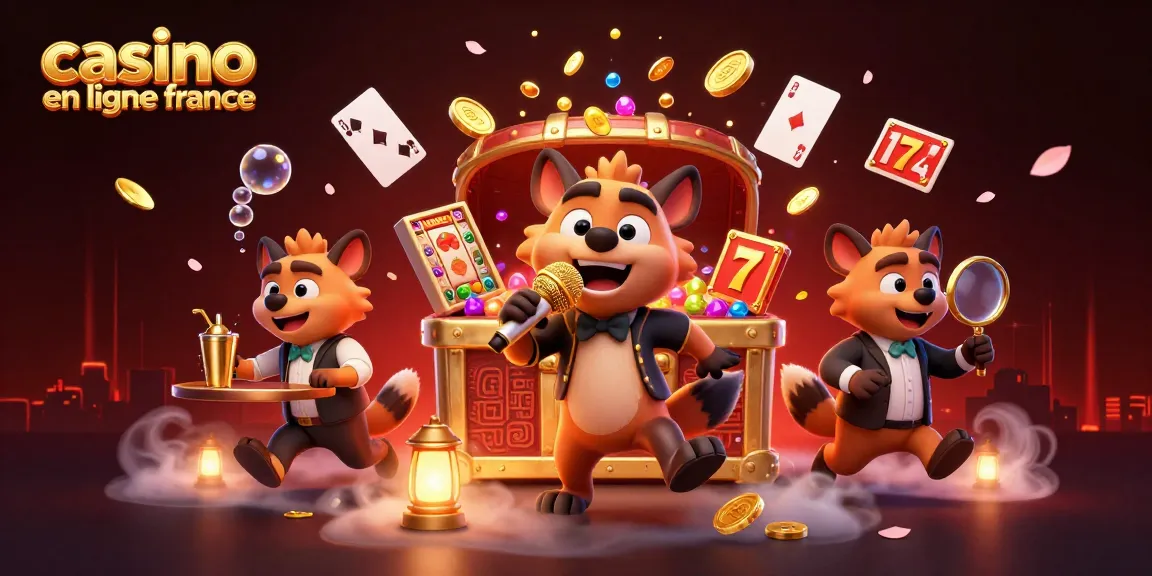 Visualisez un casino en ligne France animé avec des hyènes comiques faisant rire autour des machines à sous.