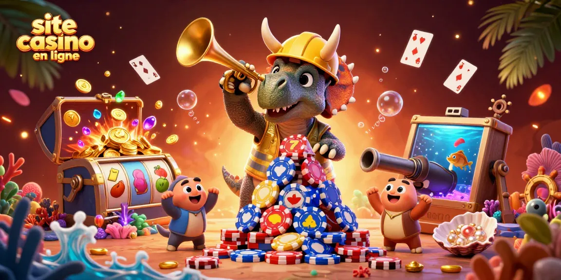 Construction d'une pyramide de jetons au site casino en ligne par des dinosaures festifs