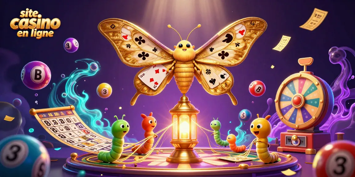 Jouer sur un site casino en ligne avec une scène vibrante de jeux, balles de loterie et effets lumineux.