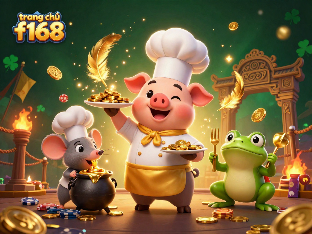 Experience the dynamic gaming world at trang chủ f168 with a vibrant 3D illustration of casino delights.