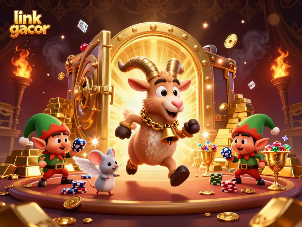 Spin big with link gacor at this vibrant casino scene featuring festive characters and rich prizes!