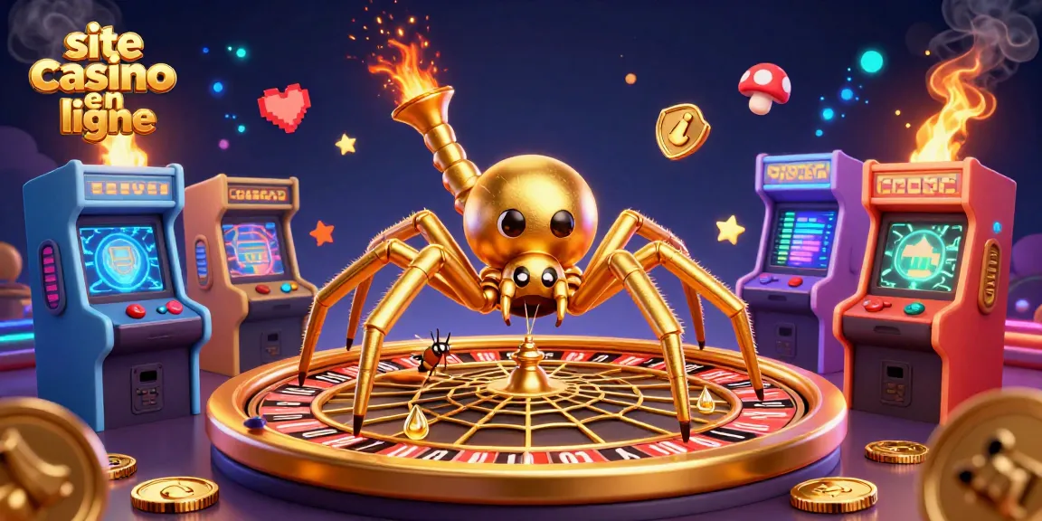 Pariez avec un site de casino en ligne, une araignée dorée et des éléments de jeux de casino dynamiques.