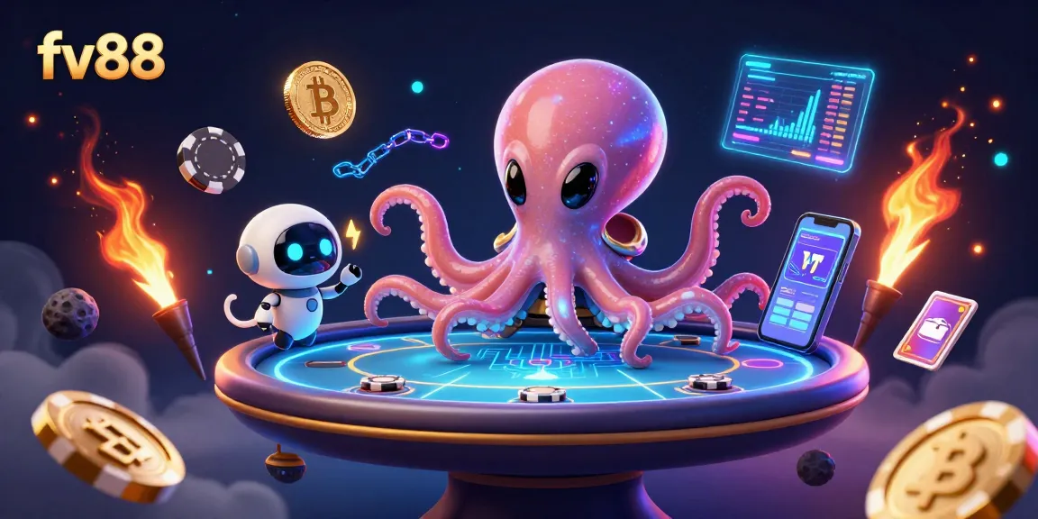 fv88 entertains players with a thrilling poker experience featuring an alien octopus and crypto elements.