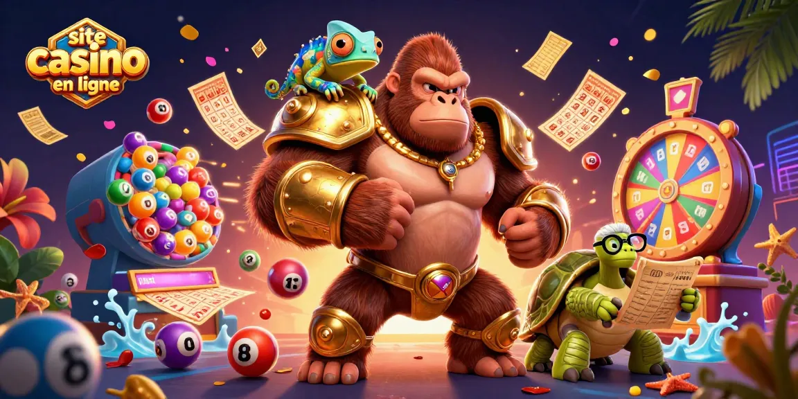 Plongez dans un univers de gains avec le site casino en ligne, illustré par un gorille majestueux, un caméléon et une tortue sage.