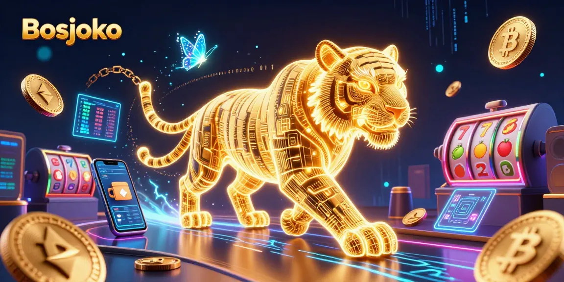 Spin and win with Bosjoko's vibrant casino scene showcasing interactive slot reels and crypto elements.