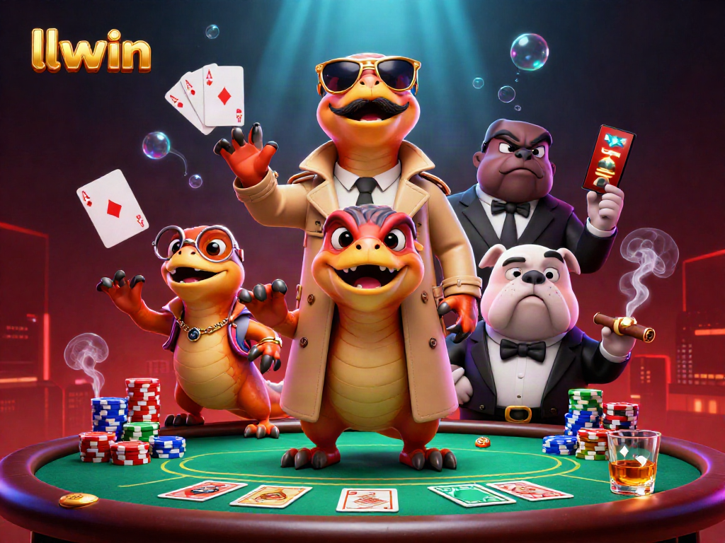 llwwin showcases imaginative fun with raptors in a trench coat entering a casino lounge