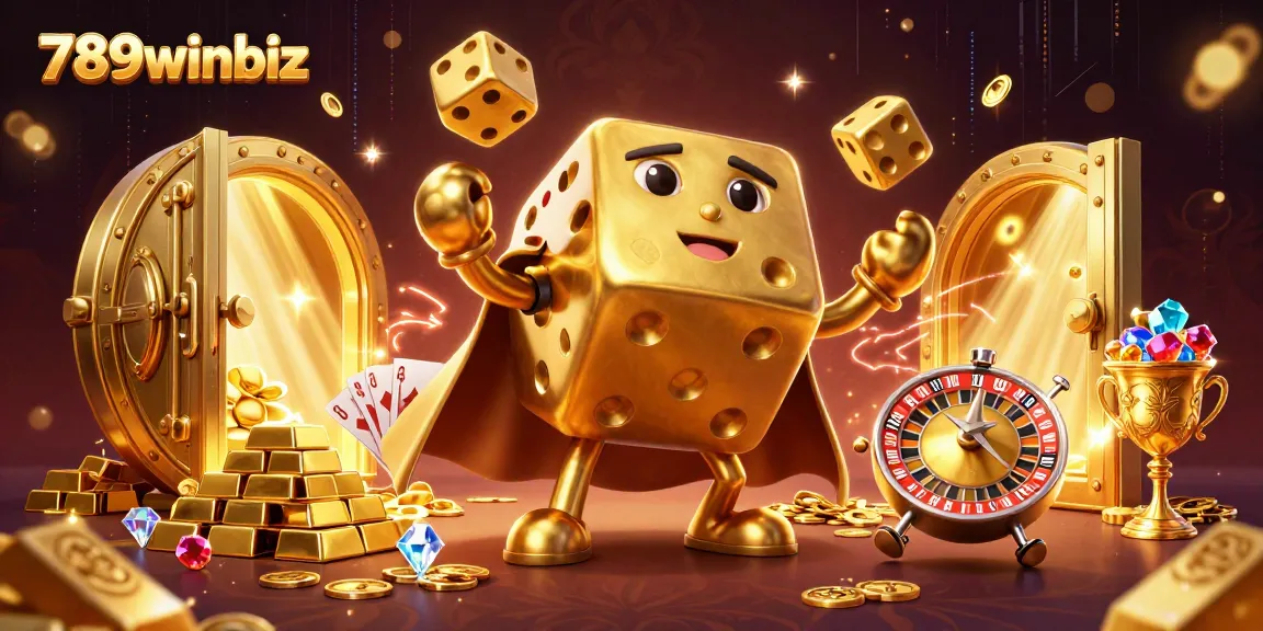 Experience thrilling gameplay at 789winbiz with cartoon dice and golden gems in an exciting casino scene.