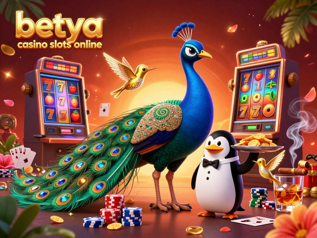Experience the excitement of betya casino slots online with vibrant reels and colorful symbols in this dynamic scene.