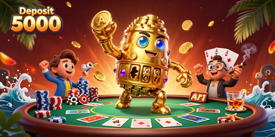 Deposit 5000 and win big with exciting poker action featuring colorful chips!