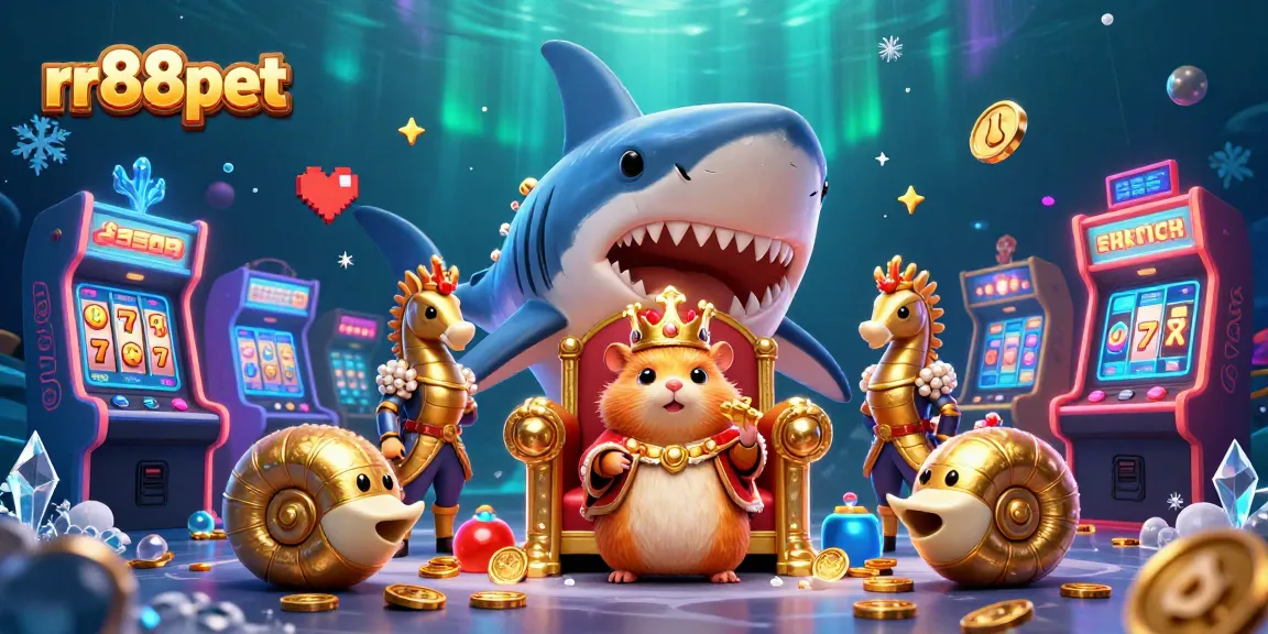 Experience the exhilarating world of rr88pet gambling with a golden hamster king amidst vibrant casino elements.