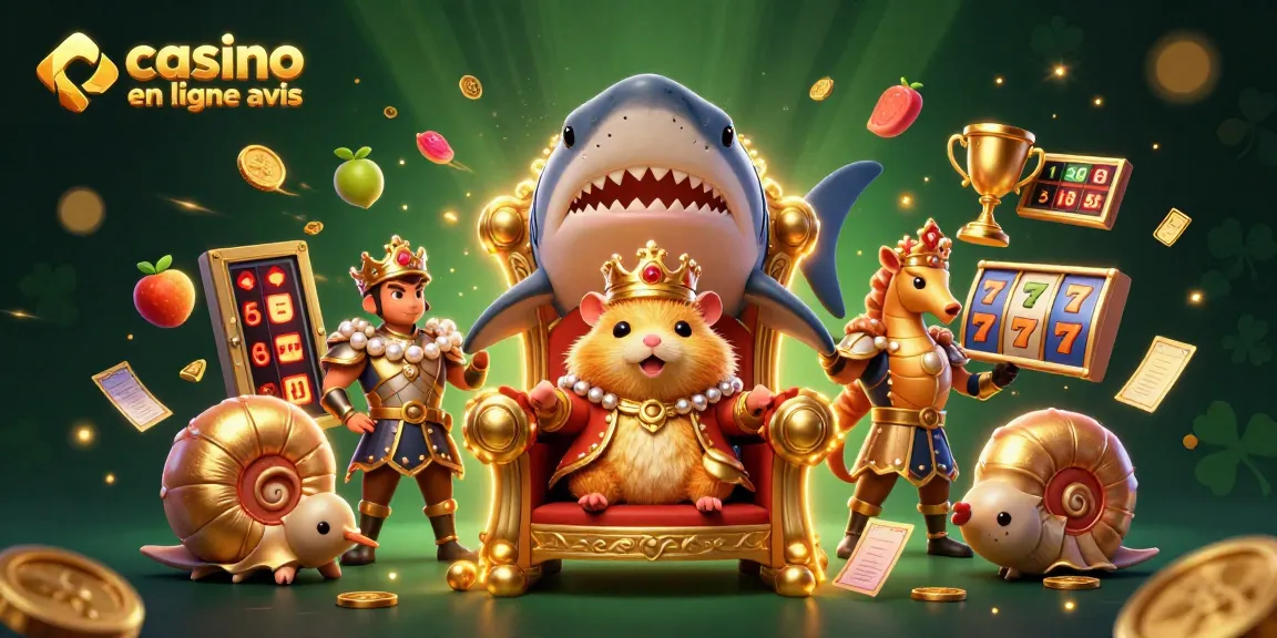 Des avis sur les casinos en ligne, entourés d'éléments de machines à sous dynamiques et de pièces d’or.