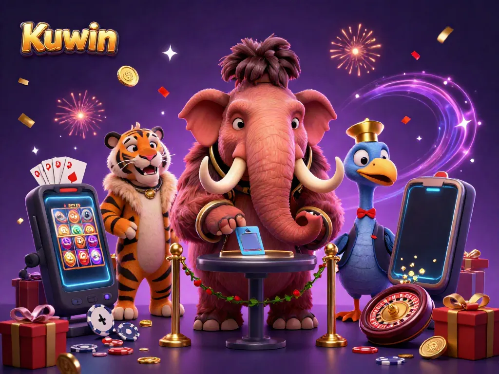 Kuwin captures casino excitement with vibrant characters and dynamic game elements in an illustrated scene.