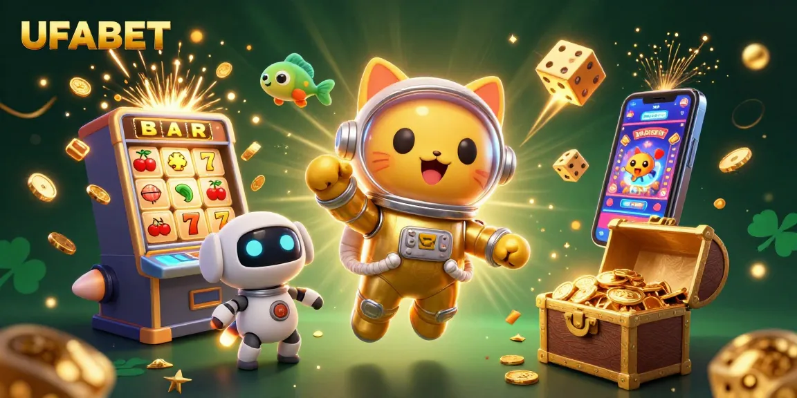 Experience the thrill of UFABET with an animated scene of slot machines and vibrant casino elements.