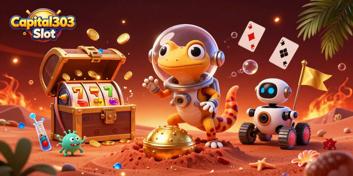 Engage with Capital303 Slot as a Martian gecko discovers a hidden casino among vibrant treasures.