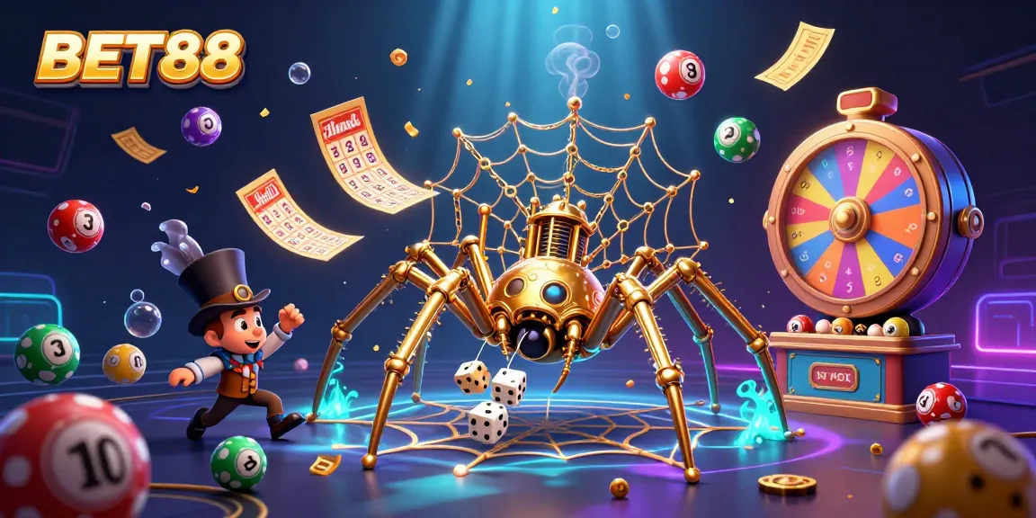 BET88 offers dynamic lottery gaming with bursting colors and engaging characters for online bettors.