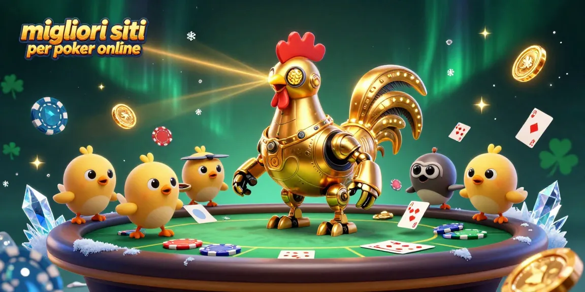 Illustrazione 3D dettagliata di migliori siti per poker online con un tavolo da poker e personaggi animati che interagiscono.