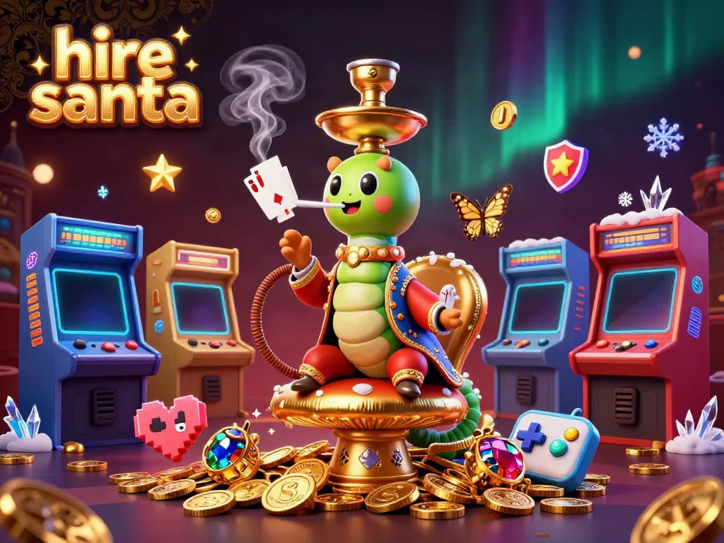 Engage through hire santa by enjoying a whimsical casino-themed scene with festive characters.