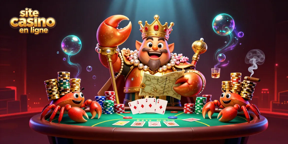 Le site de casino en ligne met en scène un crabe doré majestueux autour d'une table de poker richement décorée.