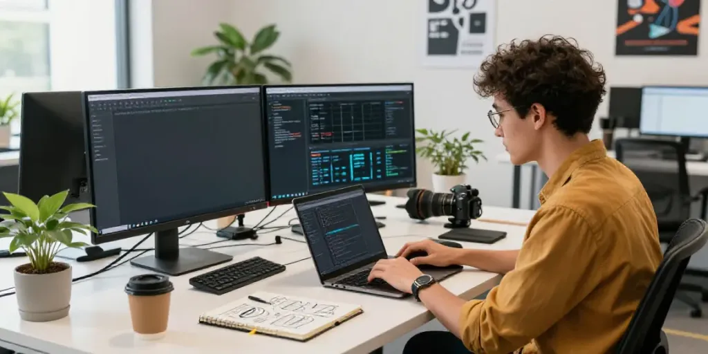 Developer implementing instant indexing in a bright, modern workspace.