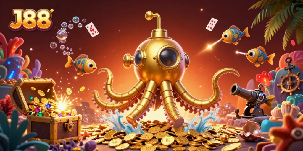 Engage in thrilling gameplay at J88 with vibrant undersea treasure and casino action.