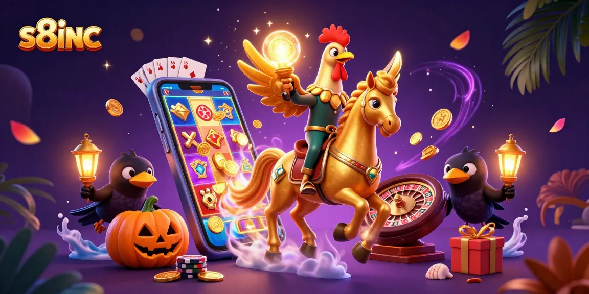 S8inc captivates players with an enchanting casino scene featuring a golden rooster and magical companions.