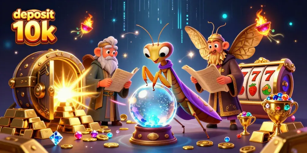 Experience thrilling excitement in the slot world with deposit 10k, featuring a mystical fortune teller and treasures.